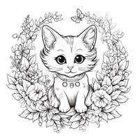 Floral Cat Coloring Pages photo