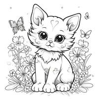 Floral Cat Coloring Pages photo