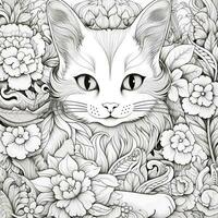 Floral Cat Coloring Pages photo