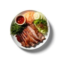 comida fotografía de samgyeopsal en plato aislado en blanco antecedentes. generativo ai foto