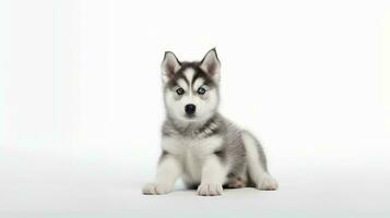 foto de un siberiano fornido en blanco antecedentes. generativo ai