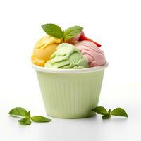 Photo of Gelato on cup isolated on white background. Created by Generative AI