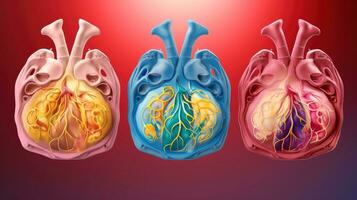 3d ilustración de el humano Organo sistemas, humano interno órganos anatomía. nervioso, circulatorio, digestivo, excretorio, urinario, y hueso sistemas médico educación concepto, generativo ai ilustración foto