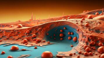 3D illustration mockup of the human organ systems, circulatory, digestive, red and white bloodcells wtih blurred backgroun. Medical education concept, Generative AI illustration photo
