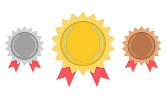 Medal- gold, silver, bronze. 1st, 2nd and 3rd place. Trophy with red ribbon. Flat style - stock vector. vector