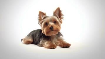 foto de un Yorkshire terrier en blanco antecedentes. generativo ai