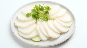 Daikon radish sliced photo isolated on white background