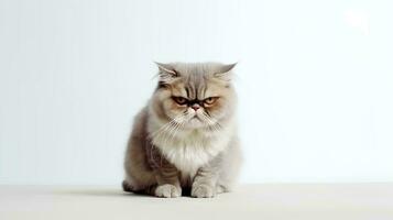 Photo of a grumpy cat on white background. Generative AI