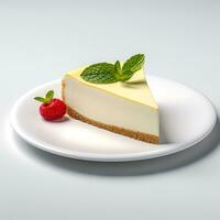 foto de tarta de queso con bayas en plato aislado en blanco antecedentes. creado por generativo ai
