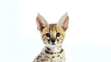 Photo of a serval on white background. Generative AI