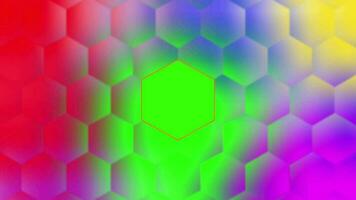 Bewegung Grafik Hexagon mit Regenbogen Farben. Neon- Beleuchtung Hintergrund Kopieren Raum mit Sechsecke. video