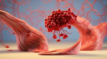 3D illustration mockup of the human organ systems, circulatory, digestive, red and white bloodcells wtih blurred backgroun. Medical education concept, Generative AI illustration photo