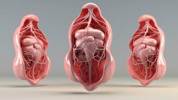 3d ilustración de el humano Organo sistemas, humano interno órganos anatomía. nervioso, circulatorio, digestivo, excretorio, urinario, y hueso sistemas médico educación concepto, generativo ai ilustración foto