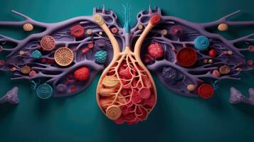 3D illustration mockup of the human organ system, Anatomy, Nervous, circulatory, digestive, excretory, urinary,and bone systems. Medical education concept, Generative AI illustration photo