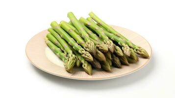 Photo of Asparagus on plate isolated on white background