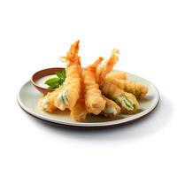 comida fotografía de tempura en plato aislado en blanco antecedentes. generativo ai foto