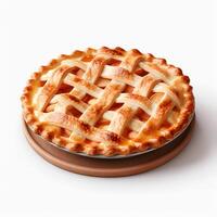 Photo of Apple pie on plate isolated on white background. Created by Generative AI