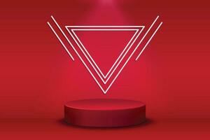 A red podium with white neon lines on a red background. show cosmetic products, stage pedestal or platform, 3d vector. 16.9 aspect ratio vector