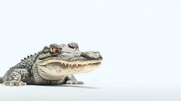 Photo of a crocodille on white background. Generative AI