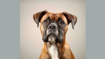 foto de un Boxer perro en blanco antecedentes. generativo ai