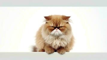 Photo of a grumpy cat on white background. Generative AI