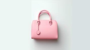 Photo of Cute pink leather female bag isolated on white background