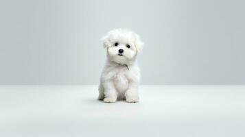 Photo of a Bichon Fise dog on white background. Generative AI