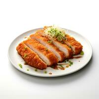 Food photography of Tonkatsu on plate isolated on white background. Generative AI photo