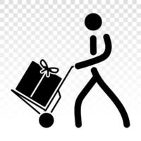 Mover pushing moving hand truck or Dolly hand cart with boxes flat vector icon for apps and websites