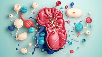 3D illustration of the human organ systems, Human internal organs. Anatomy. Nervous, circulatory, digestive, excretory, urinary,and bone systems. Medical education concept, Generative AI illustration photo