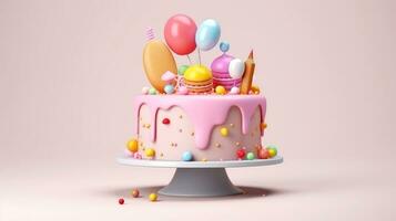 3d illustration of cute birthday cake, Sweet cake for a surprise birthday, for anniversary and celebration ,mother day, Valentine day, sweet food, cupcake, Generative AI illustration photo