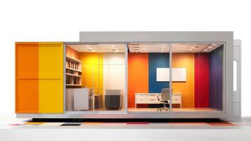 Mobile office buildings or container site office for construction site. Shipping container. Portable house and office cabins, illustration photo