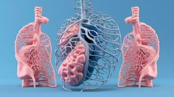 3d ilustración de el humano Organo sistemas, humano interno órganos anatomía. nervioso, circulatorio, digestivo, excretorio, urinario, y hueso sistemas médico educación concepto, generativo ai ilustración foto