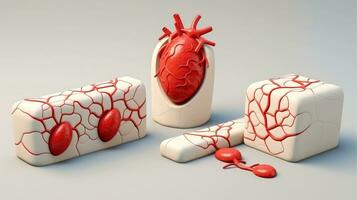 3d ilustración Bosquejo de el humano Organo sistemas, circulatorio, digestivo, rojo y blanco células de sangre con borroso fondo médico educación concepto, generativo ai ilustración foto