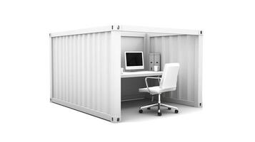 Interior of mobile container site office for construction site. Shipping container. Portable house and office cabins, illustration photo