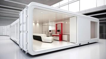 Mobile office buildings or container site office for construction site. Shipping container. Portable house and office cabins, illustration photo