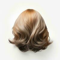 Hair wig over the plastic mannequin head isolated over the white background, mockup featuring contemporary women hairstyles, Generative AI illustration photo