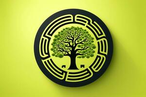 Ecosystem restoration, environment day concept tree background. Recycle icon paper cut banner with forest. Ecology project concept, Generative AI illustration photo