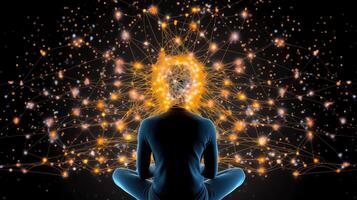 Energy of Thought. Human head emitting abstract fractal structure to illustrate working of human mind, illustration photo