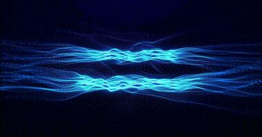 Blau abstrakt Digital Wellen. wellig Bewegungen von Partikel und Punkte. Konzept von Cyberspace und Digital Verbindung Technologie. futuristisch Hintergrund. nahtlos Schleife 4k Video
