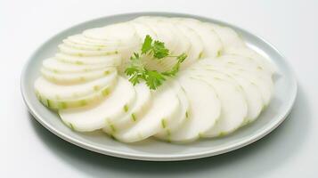 Daikon radish sliced photo isolated on white background