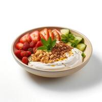 Photo of Fatoush on bowl isolated on white background. Created by