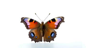 Photo of a peacock butterly on white background. Generative AI