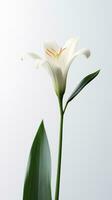 Photo of one stalk of lily flower isolated on white background. Generative AI