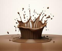 Chocolate splash with a podium, mockup background for milk product display, 3d. Generative AI photo