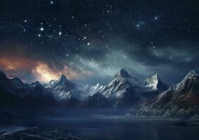 The milky rising in the night sky over the mountains, landscapes, AI Generative photo