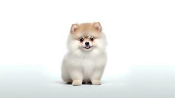 Photo of a pomeranian dog on white background. Generative AI