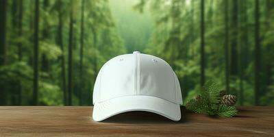 White Cap mockup on a natural background. Generative AI photo