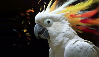 Digital photo manipulation of a white parrot. Generative AI