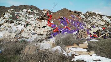 Dumping of construction waste. The problems of environmental pollution. General plan. panorama. video